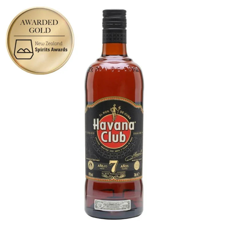 Havana Club 7 Year Rum bottle with gold award medal, black and gold label, 700ml
