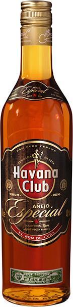 Havana Club Anejo Especial golden rum bottle with label and gold cap