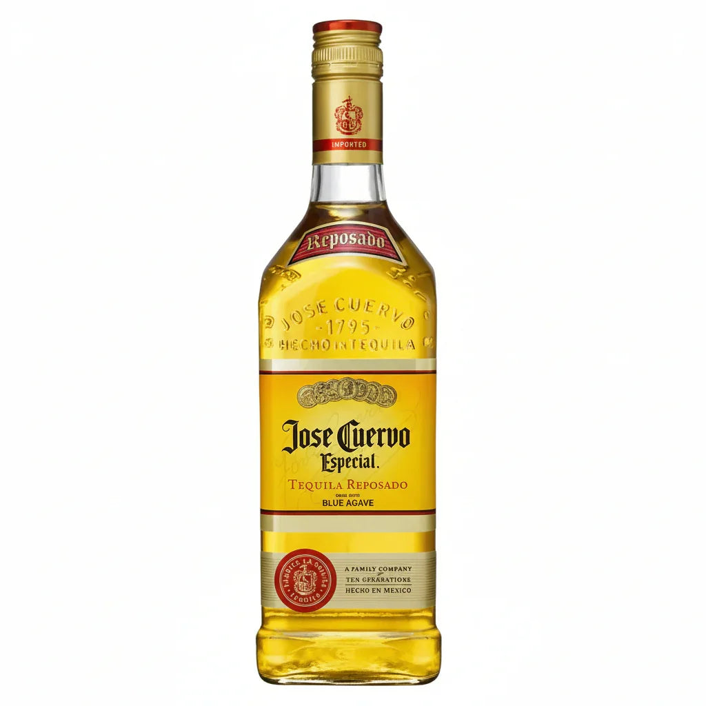 Jose Cuervo Especial Gold Tequila bottle with yellow label and red accents