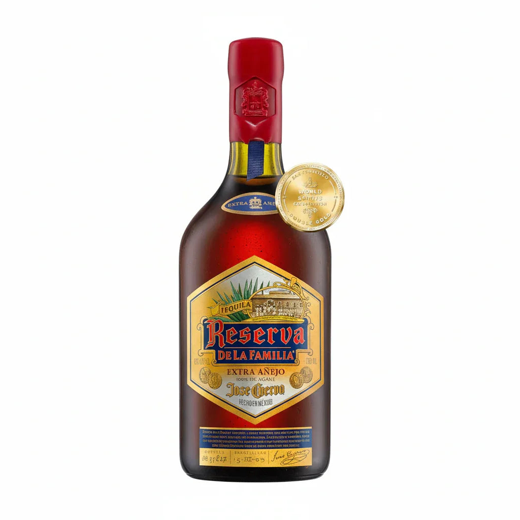 Reserva de la Familia Extra Añejo tequila bottle with red wax seal and gold medal label