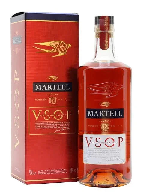 Martell VSOP cognac bottle and gift box, red and gold label, premium spirit product photo