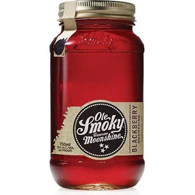 Ole Smoky Blackberry Moonshine 750ml jar with gold lid and dark berry-colored spirit