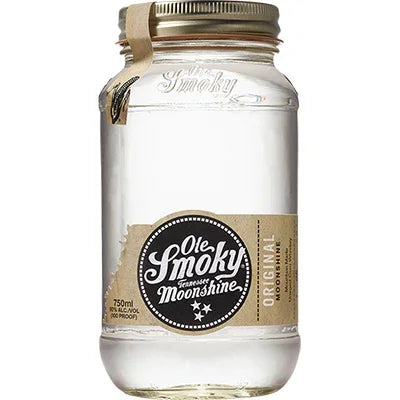 Ole Smoky Tennessee Moonshine Original in a clear mason jar with gold lid, 750ml spirit