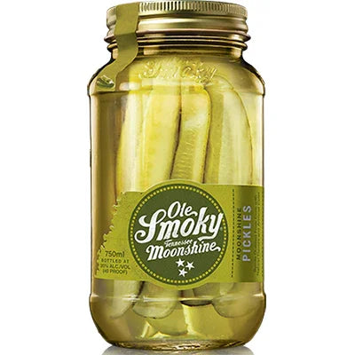 Jar of Ole Smoky Tennessee Moonshine pickles with visible pickle spears and green label