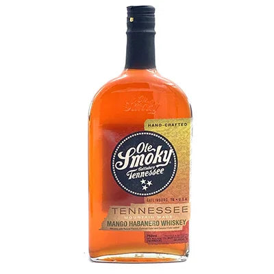Ole Smoky Tennessee Mango Habanero Whiskey bottle with amber liquor and label details