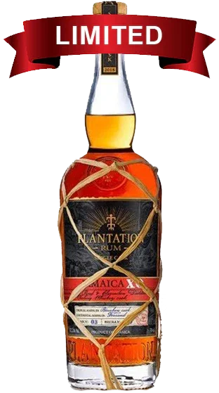 Limited edition bottle of Jamaican rum with dark label and decorative rope wrapping.