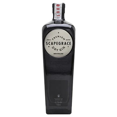 Scapegrace Dry Gin bottle, black label, premium New Zealand gin, spirits product photo