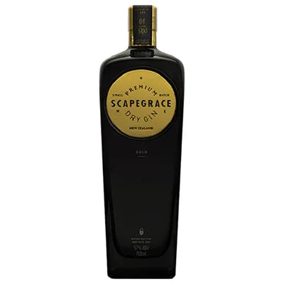 Scapegrace Gold Dry Gin bottle with gold label, premium New Zealand spirits