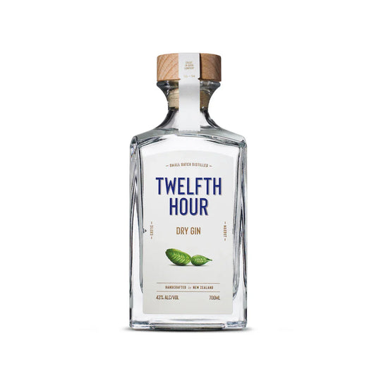 Twelfth Hour Dry Gin bottle, clear glass with wood cap, 700ml, premium spirit