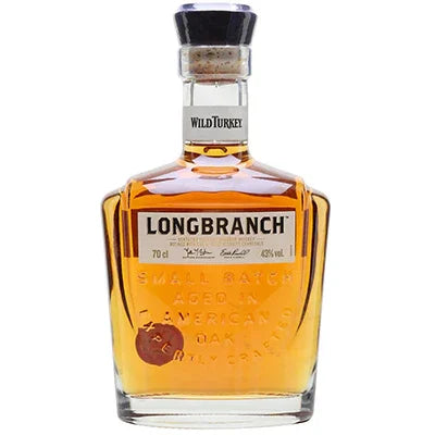 Longbranch bourbon whiskey bottle with clear label, aged in American oak, 700ml, 43% ABV