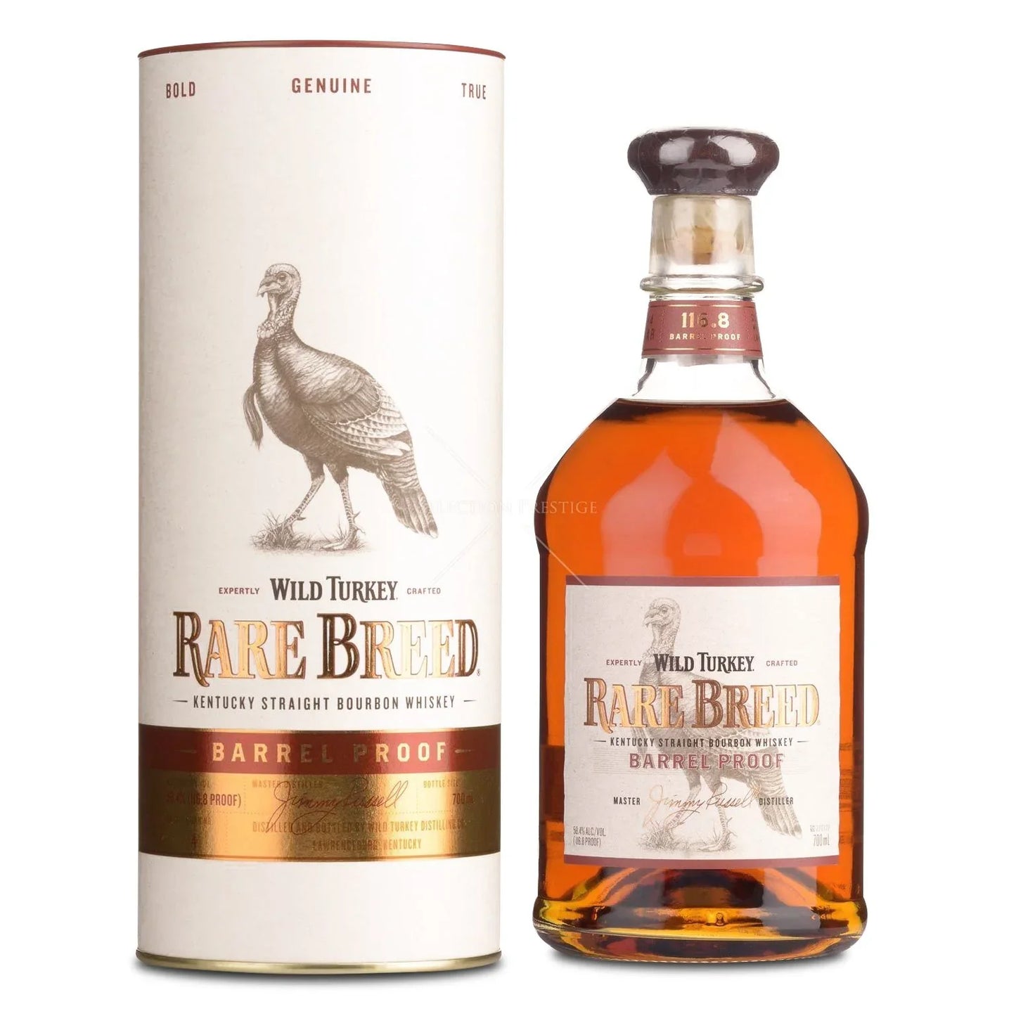 Wild Turkey Rare Breed Kentucky straight bourbon whiskey bottle and packaging, barrel proof.